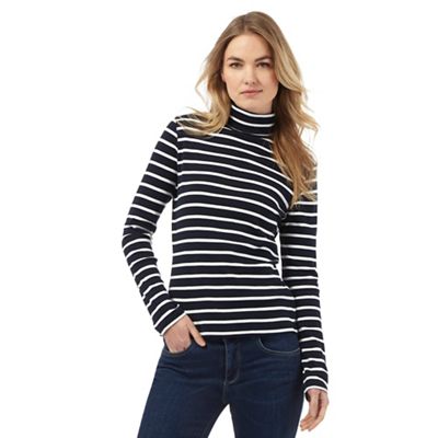 Maine New England Navy striped print high neck top